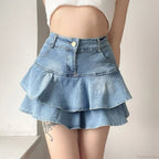 Light Blue Ruffled Denim Skirt