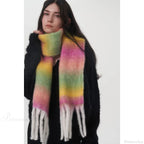 Light Luxury Gradient Color Wool Striped Fringed Mohair Scarf