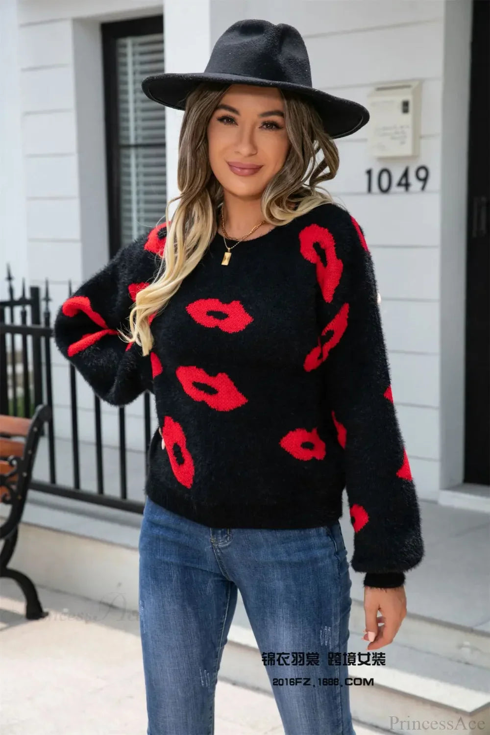 Lip Fur Crochet Work Sweater