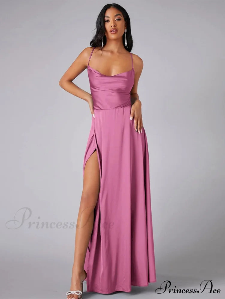 Lola High Stylish Slit Satin Dress