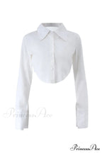 Long Button-Up Cropped Blouse Arm with White Lapel