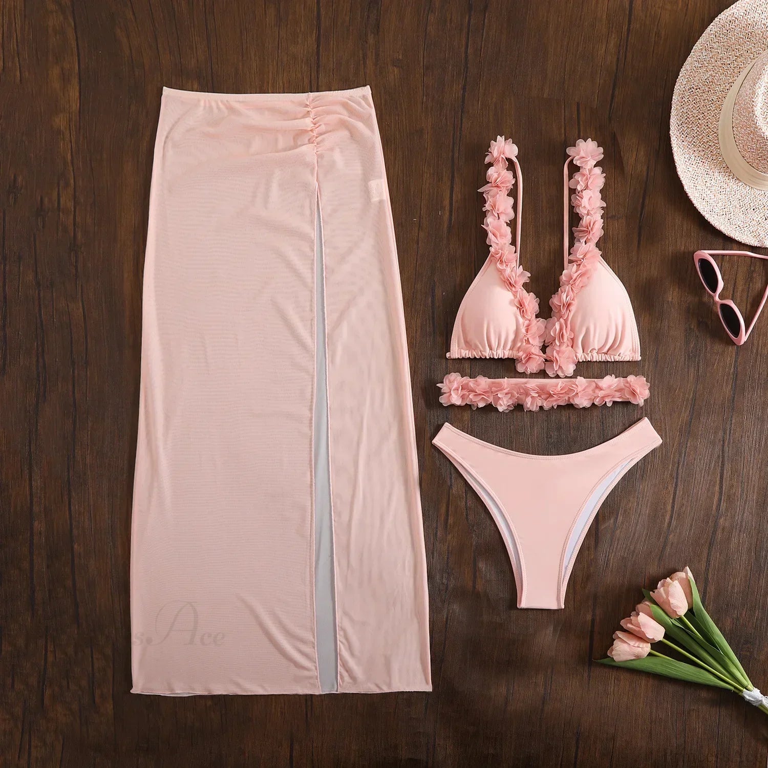 Long Dress Cover Up Bikini Three Piece Swimsuit