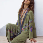 Long Floral Embroidery Beach Cover-Up Boho Cardigan