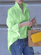 Long Lapel Arm Casual Plain Blouse