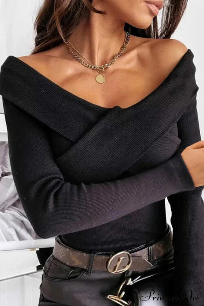 Long Ribbed Arm Knit Crisscross Top