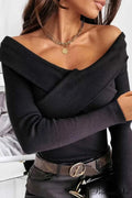 Long Ribbed Arm Knit Crisscross Top
