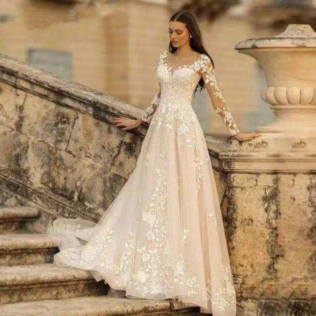 Long Sleeve Backless Wedding Dress