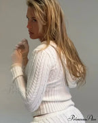 Long Sleeve Knitted V-Neck Graceful Hooded Sweater And Shorts Set