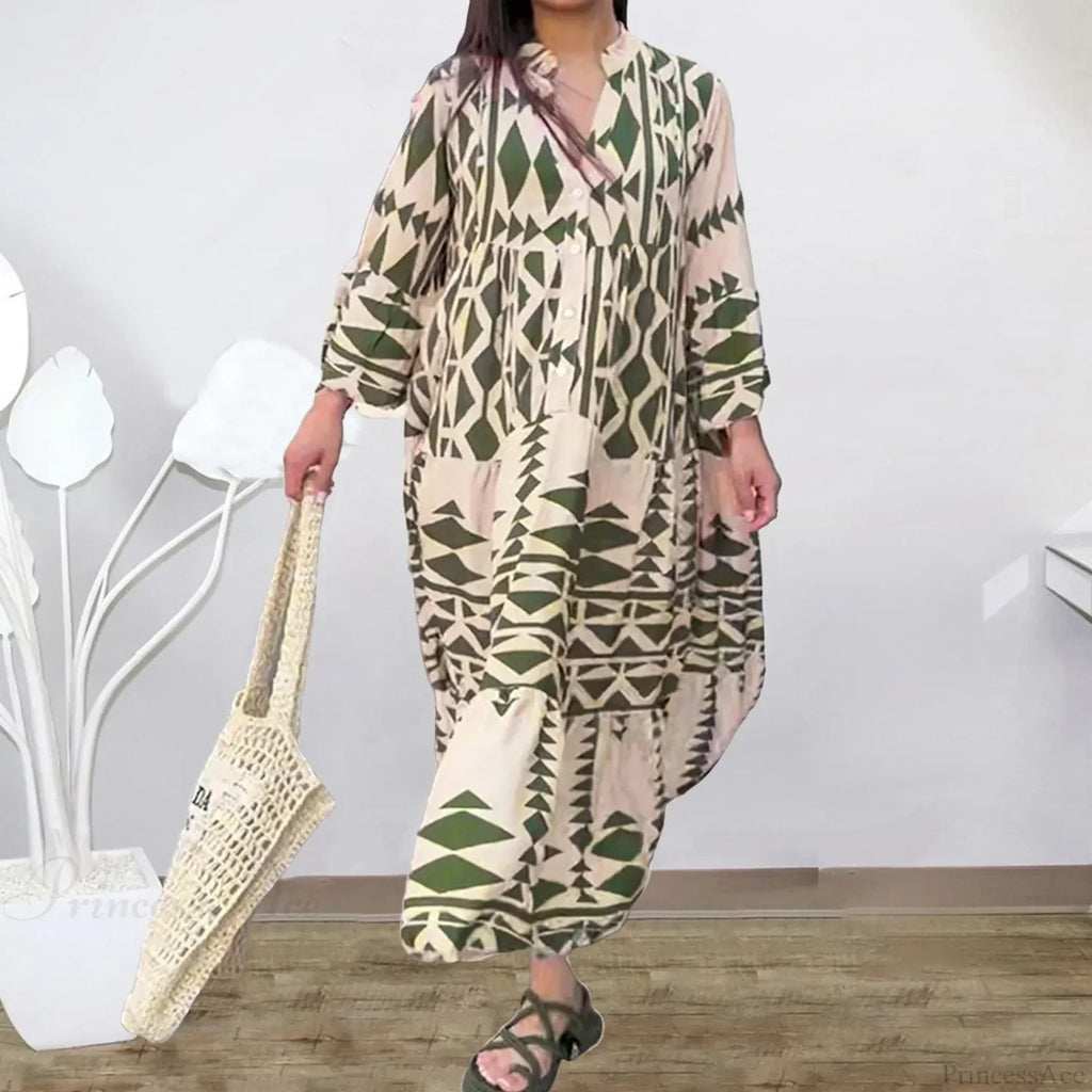 Long Sleeve Pleated Boho Dress