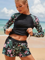 Long Sleeve Print Diving Suit Two Piece Set