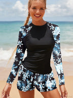 Long Sleeve Print Diving Suit Two Piece Set
