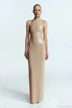 Long-Sleeve Sequin Slit Maxi Prom Dress