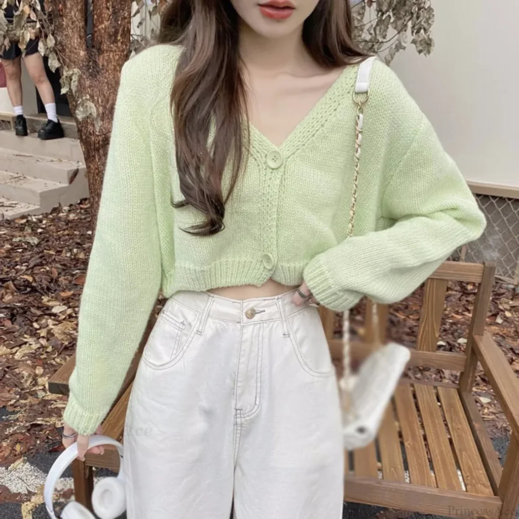 Long Sleeve Thin Short Solid Casual All-Match Cardigan