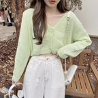 Long Sleeve Thin Short Solid Casual All-Match Cardigan