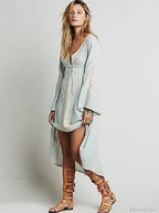 Long Sleeve Vintage Floral Embroidered Cotton Tunic Dress