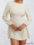 Long Sleeve Waist Hollow Out Tie up Mini Dress