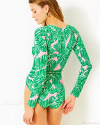 Long Sleeve Zip Blue One Piece Swimsuit