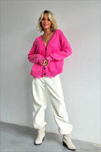 Loose Deep V Neck Knit Button Cardigan