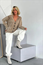 Loose Deep V Neck Knit Button Cardigan
