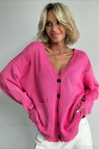 Loose Deep V Neck Knit Button Cardigan