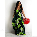 Loose Floral Print Slip Dress Long Skirt Floral Dress