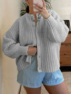 Loose Solid Crew Neck Button Cardigan