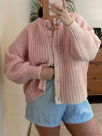 Loose Solid Crew Neck Button Cardigan