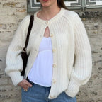 Loose Solid Crew Neck Button Cardigan