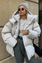 Loose Solid Minimalist Hooded Cotton Coat