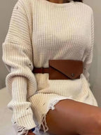Loose Solid Ripped Round Neck Sweater