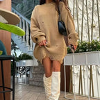 Loose Solid Ripped Round Neck Sweater