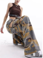 Loose Splashed Ink Speaker Camouflage Pants Trendy Hip-Hop Vintage Versatile Work Clothes Pants Wide Leg Pants Women's Jean