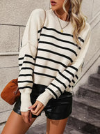 Loose Striped Crochet Sweet Sweater