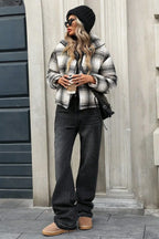 Loose Versatile Plaid Cropped Cotton Coat