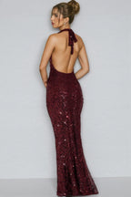 Ordan Sequin Neck Maxi Dress