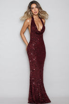 Ordan Sequin Neck Maxi Dress