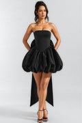 Zevpt Black Bow Halter Lantern Mini Dress