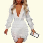 Louanne Deep V Layared Tassel Dress