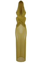 Lounge Draped Hooded Mesh Sheer Beach Vacation Maxi Dress - Grass Green