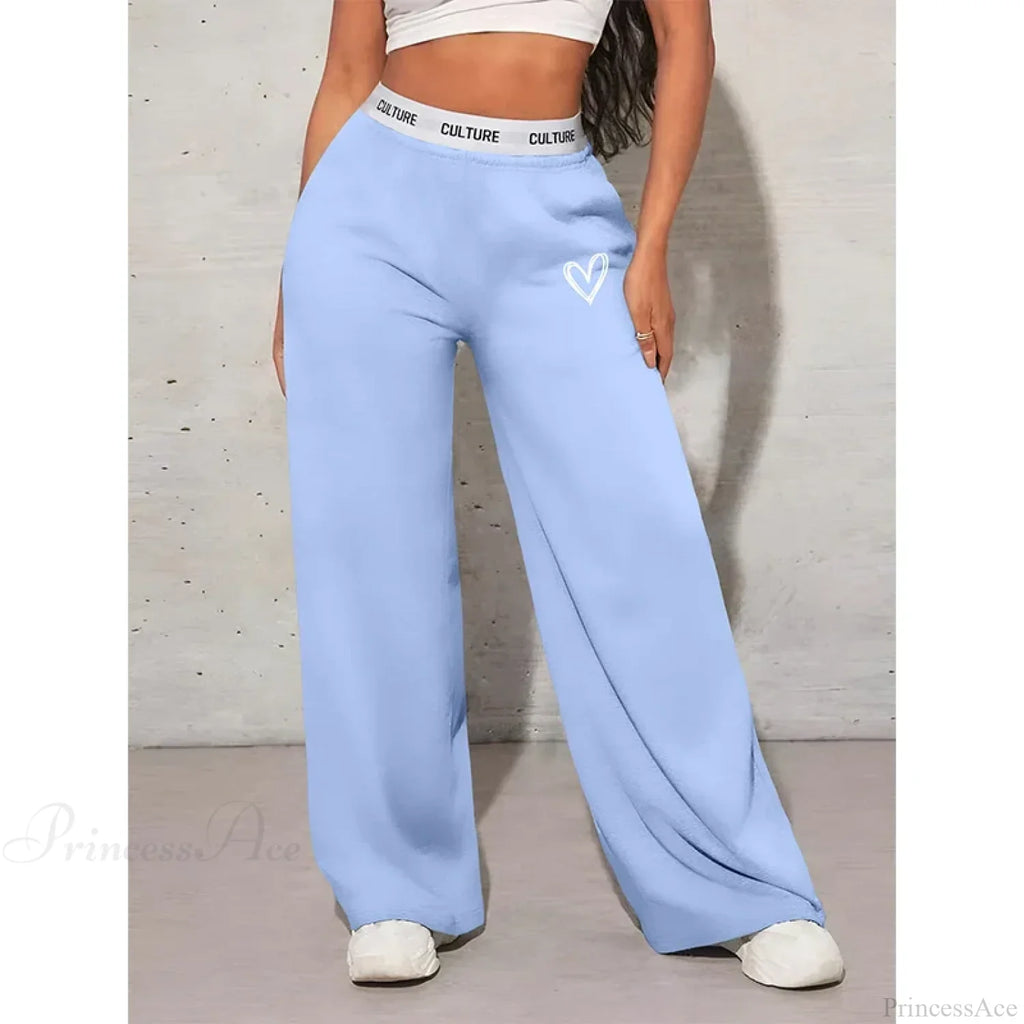 Love Print Casual Wide Leg Pants