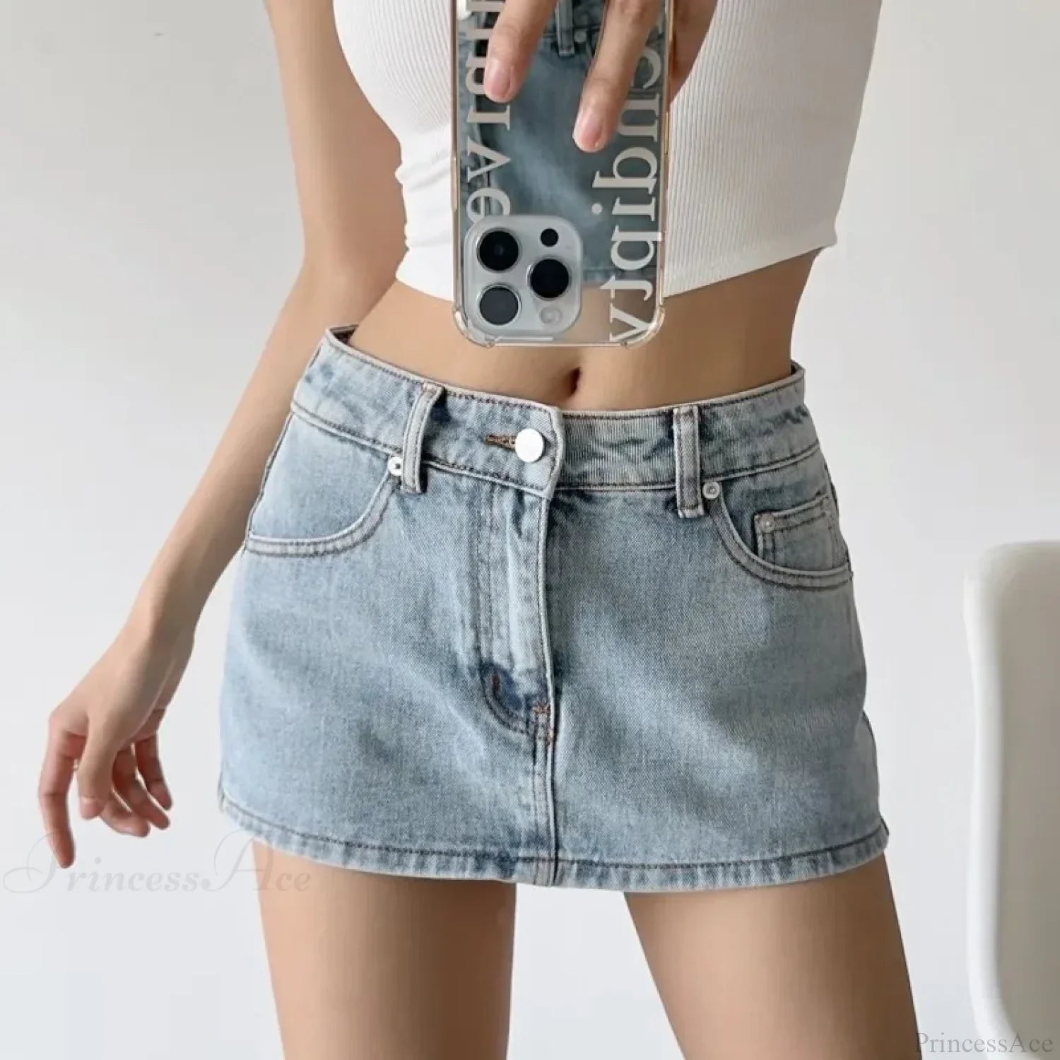 Low Micro Slim Denim Skirt
