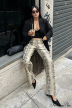 Low-Waist Snake Print Wide-Leg Jeans