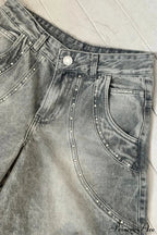 Low Waisted Relaxed Rhinestone Straight Jeans