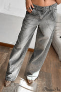 Low Waisted Relaxed Rhinestone Straight Jeans