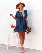 Luis Cotton Puff Sleeve Babydoll Dress Dark Wash