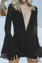 Luxury Bell Sleeve V-Neck Bodycon Party Dress