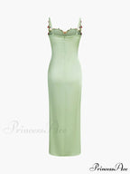 Magnetic Forces Flower Charming Embroidery Maxi Dress Black