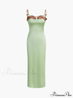 Magnetic Forces Flower Charming Embroidery Maxi Dress Black