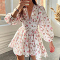 Emery Aesthetic Short Floral Dress with V Neck Designer Edit