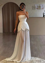 Aurelia Pearl Drape Maxi Dress – Strapless Corset Evening Gown with Scarf Detail